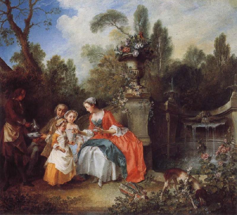 Nicolas Lancret A Lady in a Garden Taking coffee with some Children Norge oil painting art